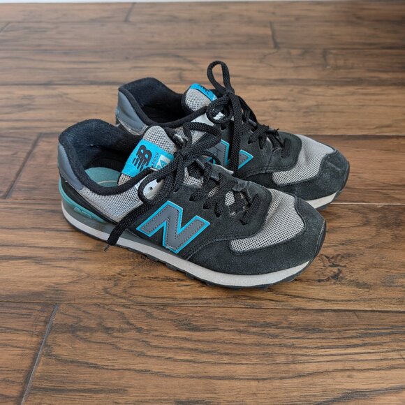 New Balance 574 sneakers shoes black turquoise size 7 - Picture 1 of 16
